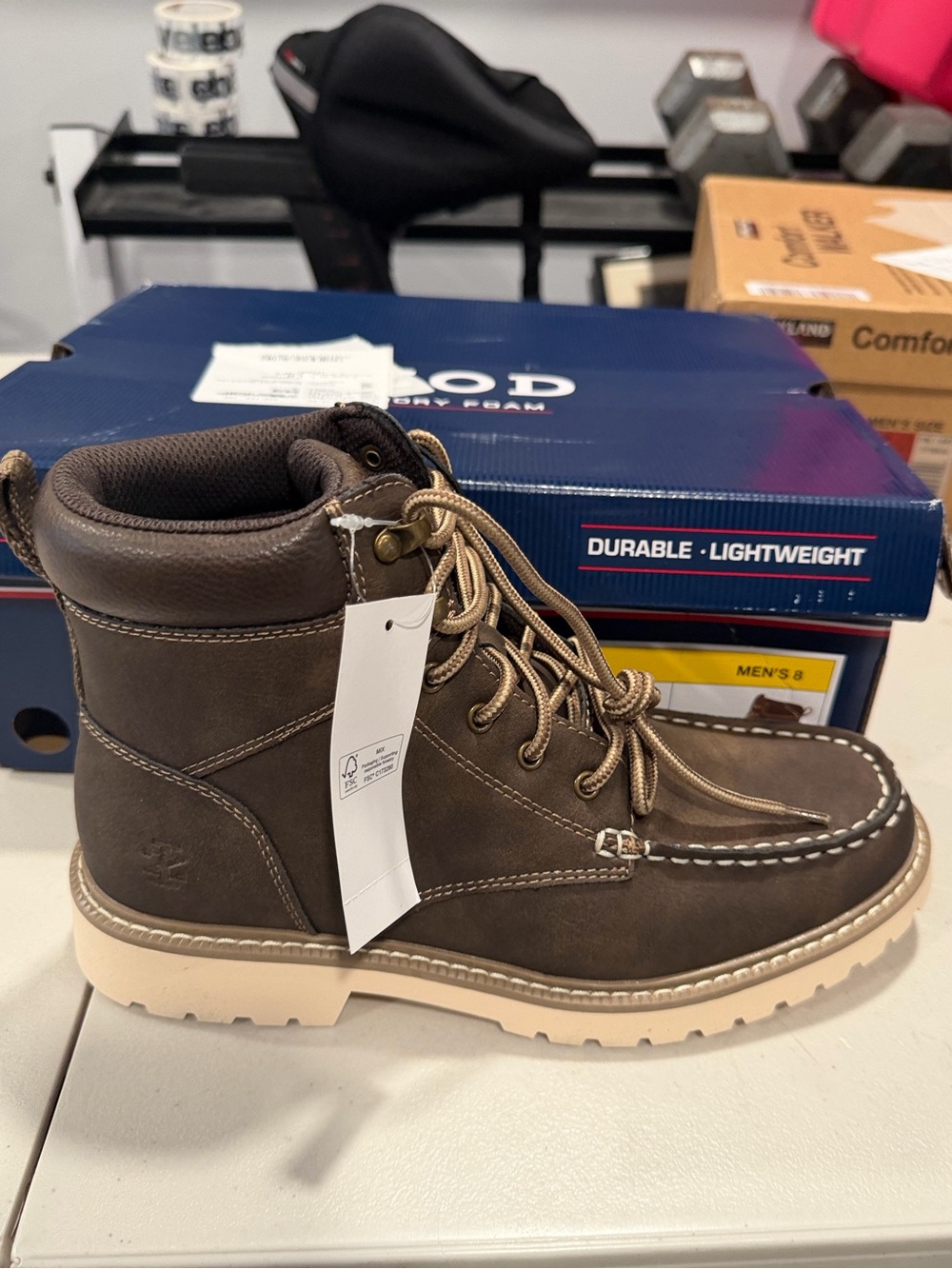 Izod Men's Boots Miles Brown Size 8 Lace Up Memory Foam Comfort New In Box